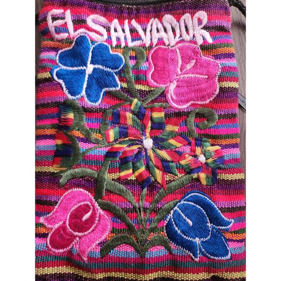 El Salvador Fringe Multicolored Woven Knit Bohemian Pouch Purse Crossbody - Picture 4 of 6
